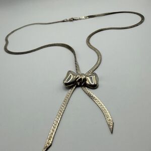 925 Sterling Silver Bow Ribbon Necklace Diamond Cut Herringbone 16" 6.8g
